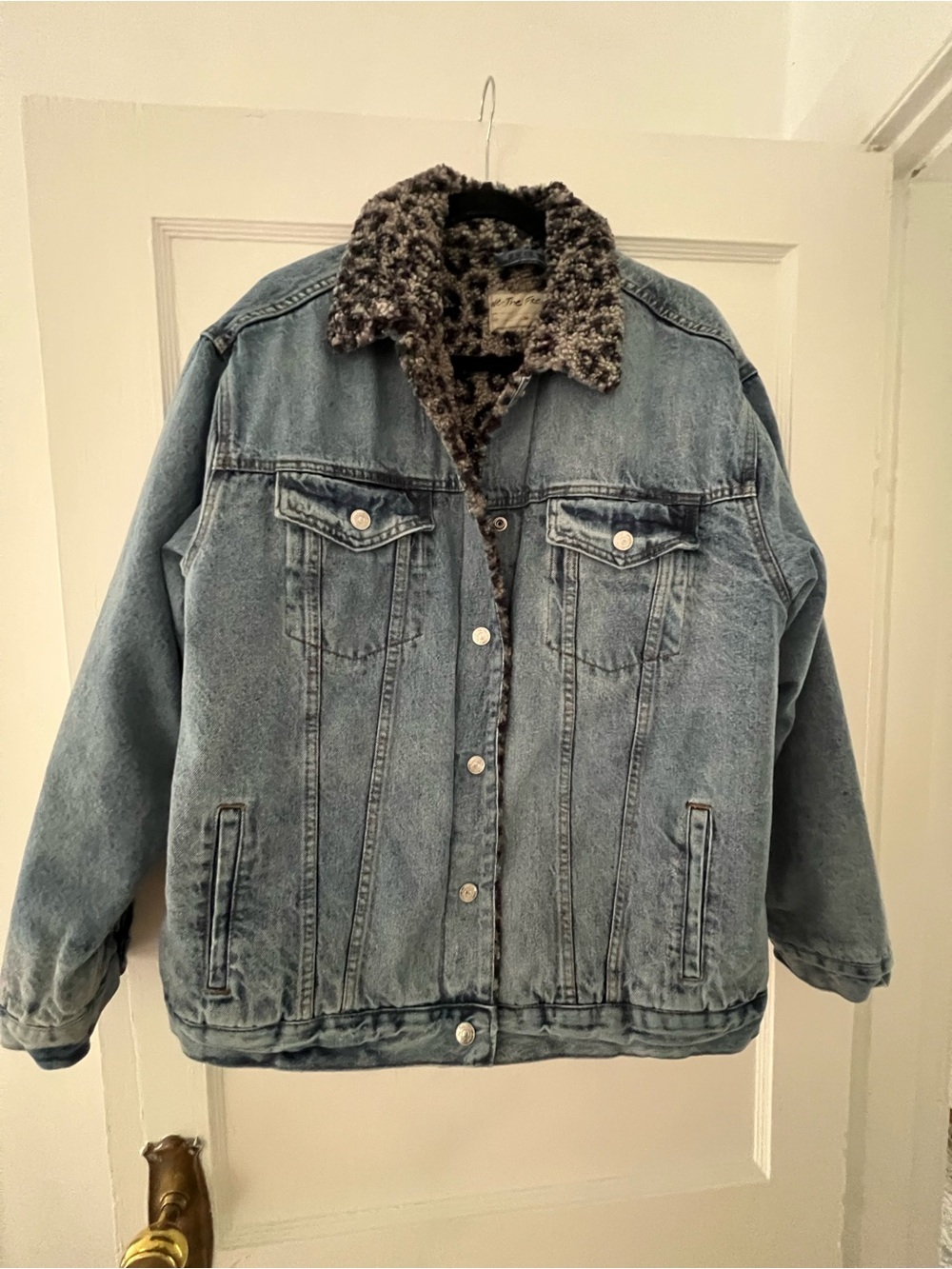 Free People Light Blue Denim Jacket with Sherpa Collar